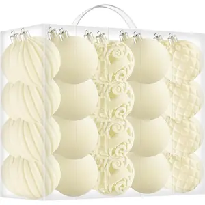 40 count Cream Yellow  Ornaments for Christmas Tree, Shatterproof Flocked Decorative  Ornaments for Xmas Tree Decorations