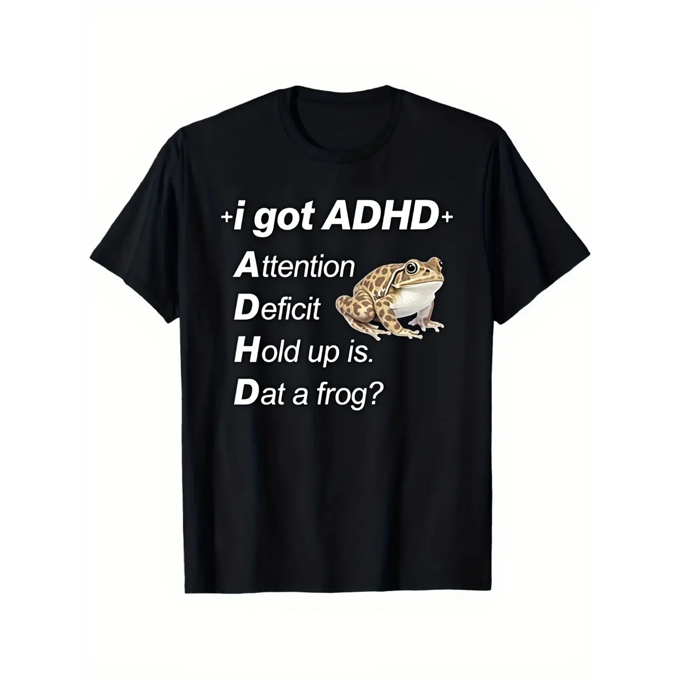 Men's funny adhd joke with frog Graphic T-Shirt - Short Sleeve Crew Neck Regular Fit Casual Wear | Soft & Breathable Fabric, Durable Print, Everyday Comfort, Machine Washable, casual vintage daily casual wear