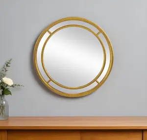 360 Stand 35 in. Gold Geo Dot Round Double Frame Transitional Accent Mirror, Glass
