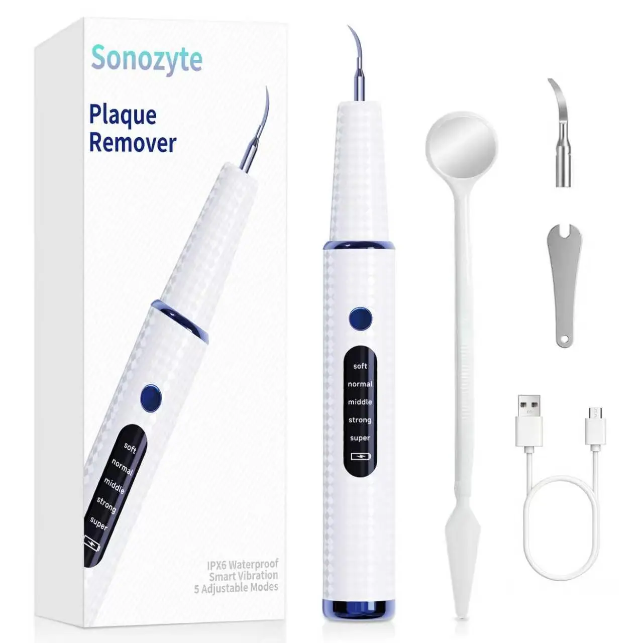 Ultrasonic Plaque Cleaner Oral Care Kit -  with USB Cable, Soft-to-Super Modes, Tartar Remover Tool for Human Use to Remove Tartar and Stains