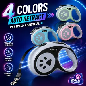 Automatic Retractable Dog Leash, 3m/5m Nylon Webbing, One-Click Lock, Non-Slip Handle, Claw Print, Small/medium Dogs (<=10kg)