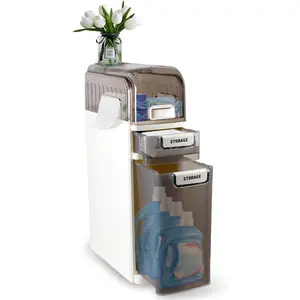 2-Tier Slim Bathroom Storage Cabinet,Narrow Bathroom Organizer with Drawers and Tissue Box for Small Spaces, Bathroom, Kitchen, Laundry Room Racks