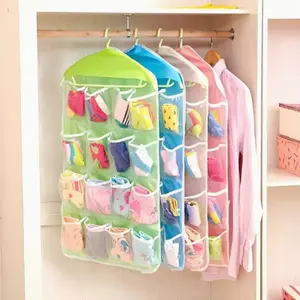 2pcs Hanging 16-Compartment Storage Bag, Bedroom Living Room Door Back Socks Underwear Closet Wall Clothing Organizer
