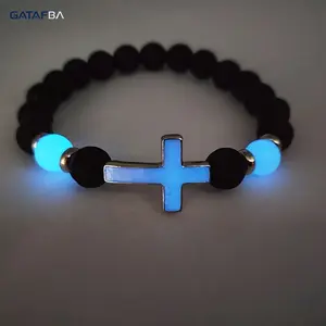 Lava Stone Vintage Bracelet Glow In The Dark Multi Color Luminous Cross Bead Jewelry Unisex Fashion Charm Bracelet Lightweight Retro Accessory For Daily Casual Outdoor Street Party Wear