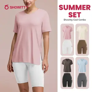 SHOWITTY Women's 2 Piece Lounge Sets – Casual Summer Outfits Short Sleeve T-shirt & Bike Shorts with Pockets