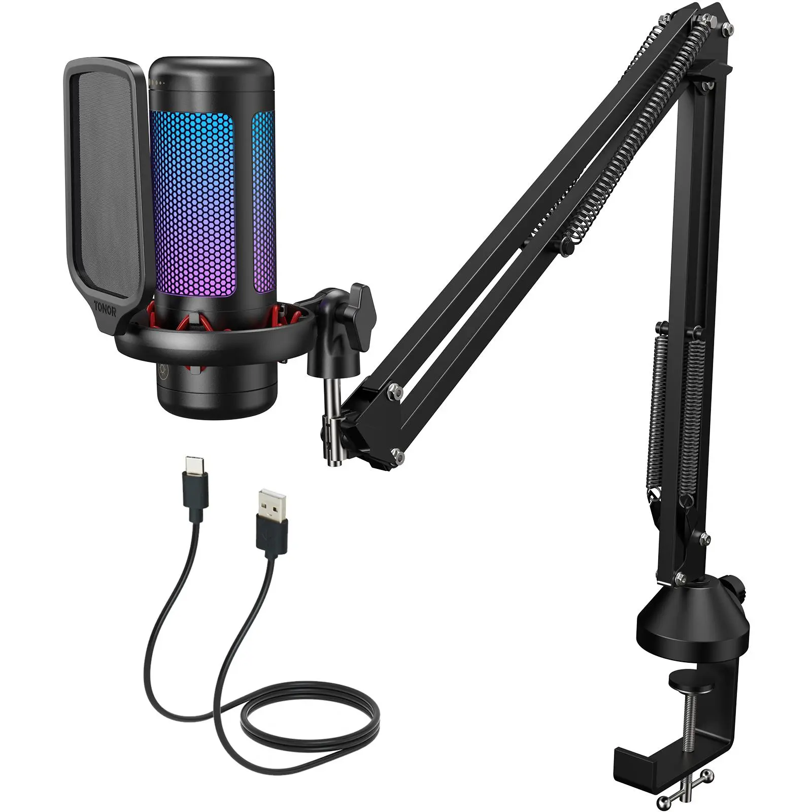 TONOR TC310 USB Streaming Gaming Mic for PC, PS4/PS5 with Vibrant RGB Lighting, Shockmount, USB Cable, and USB Type A Mute Function