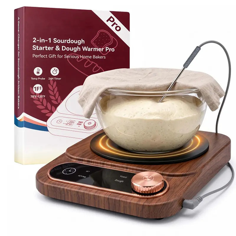 Saker Pro Sourdough Starter Warmer with Temp Probe, 1°F Precision (70-110°F), 24H Timer, Walnut Grain Heating Pad for Artisan Baking