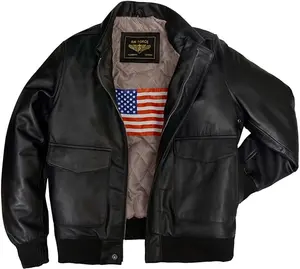 Zulin Men A-2 Air Force Cowhide Leather Flight Bomber Jacket