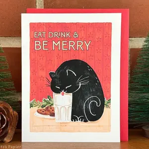 Funny Cat Christmas Card, Handmade holiday cards