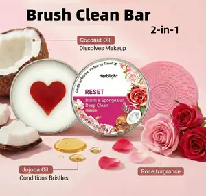 Deep Clean Makeup Brush Cleaner Solid Balm, 2-in-1 Brush & Sponge Soap with Silicone Pad, Removes Makeup Buildup & Oil, Travel Friendly (Rose & Tea Tree)