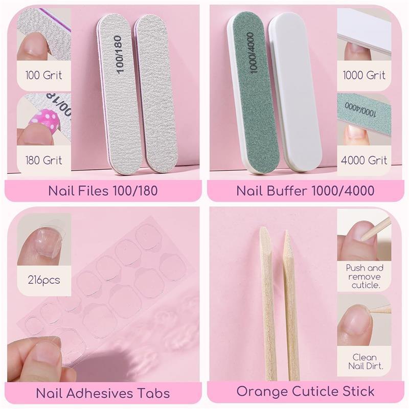 Teenitor Press On Nails for Girls, 216pcs Short Acrylic Nails in 9 Stylish Designs, 10 Sizes with Adhesive Tabs, Includes Nail File Buffer, Perfect for Kids & Girls