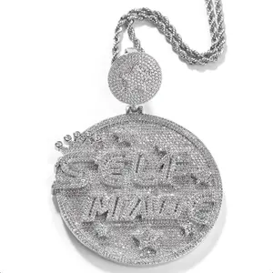 Large Circular Letter Pendant Necklace, Ice Micro Layered Circular Necklace, Men's Hip-Hop Personalized Jewelry Cuban Link Chain