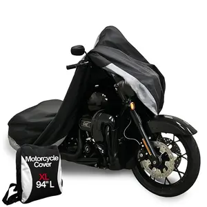 Motorcycle Cover Waterproof Outdoor Storage w/ Storage Bag, Cable & Lock, All Season Protection Powersports Vehicle Covers XL Black