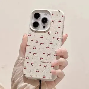 Bowknot Cherry Apple Phone Case 17promax suitable for 14p silicone iPhone15 full cover 12/11/13