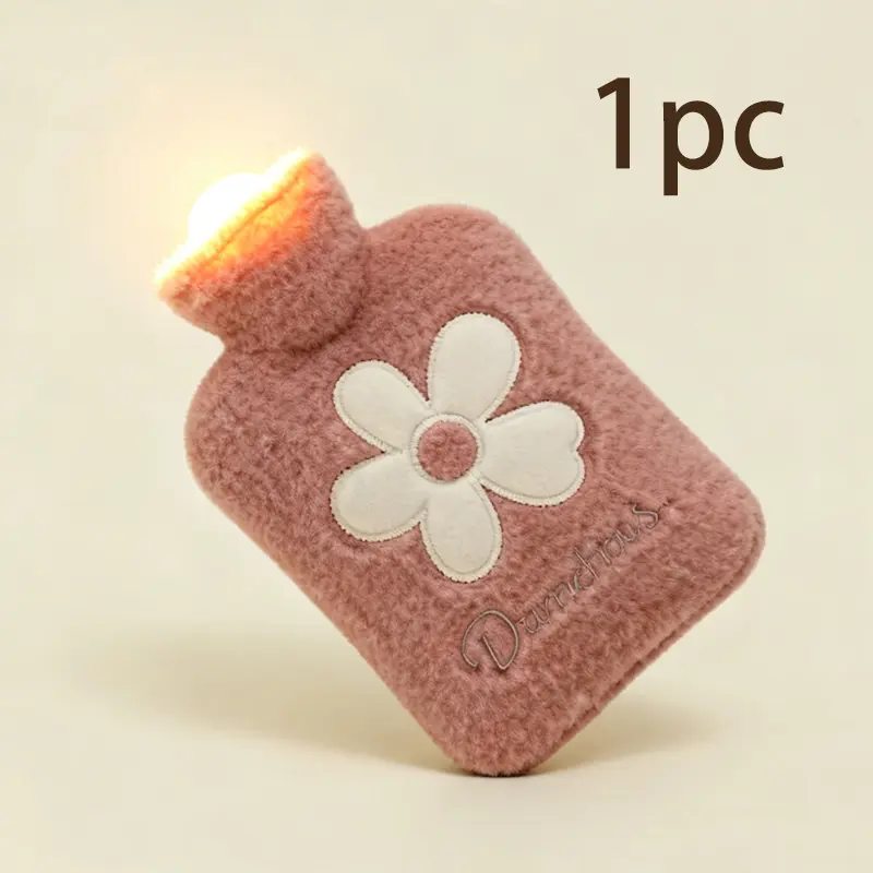 500ML Leakproof Hot Water Bottle with Airtight Screw Cap, Removable Blush Pink Floral Embroidery Coral Fleece Washable Sleeve, Dual Hot & Cold Use Eco-Friendly Alternative to Disposable Heat Patches for Road Trips, Bedroom