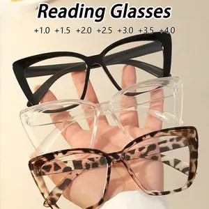 Women's PC Cat Eye Fashion Glasses, Ultra Large Anti-Fog PC Frame Eyewear +1.0-4.0 Strength Options, Lightweight Design for Office & Gaming Use, Stylish Eyeglass, Leopard Pattern Eyeglasses, Polycarbonate Glasses, Trendy Frames