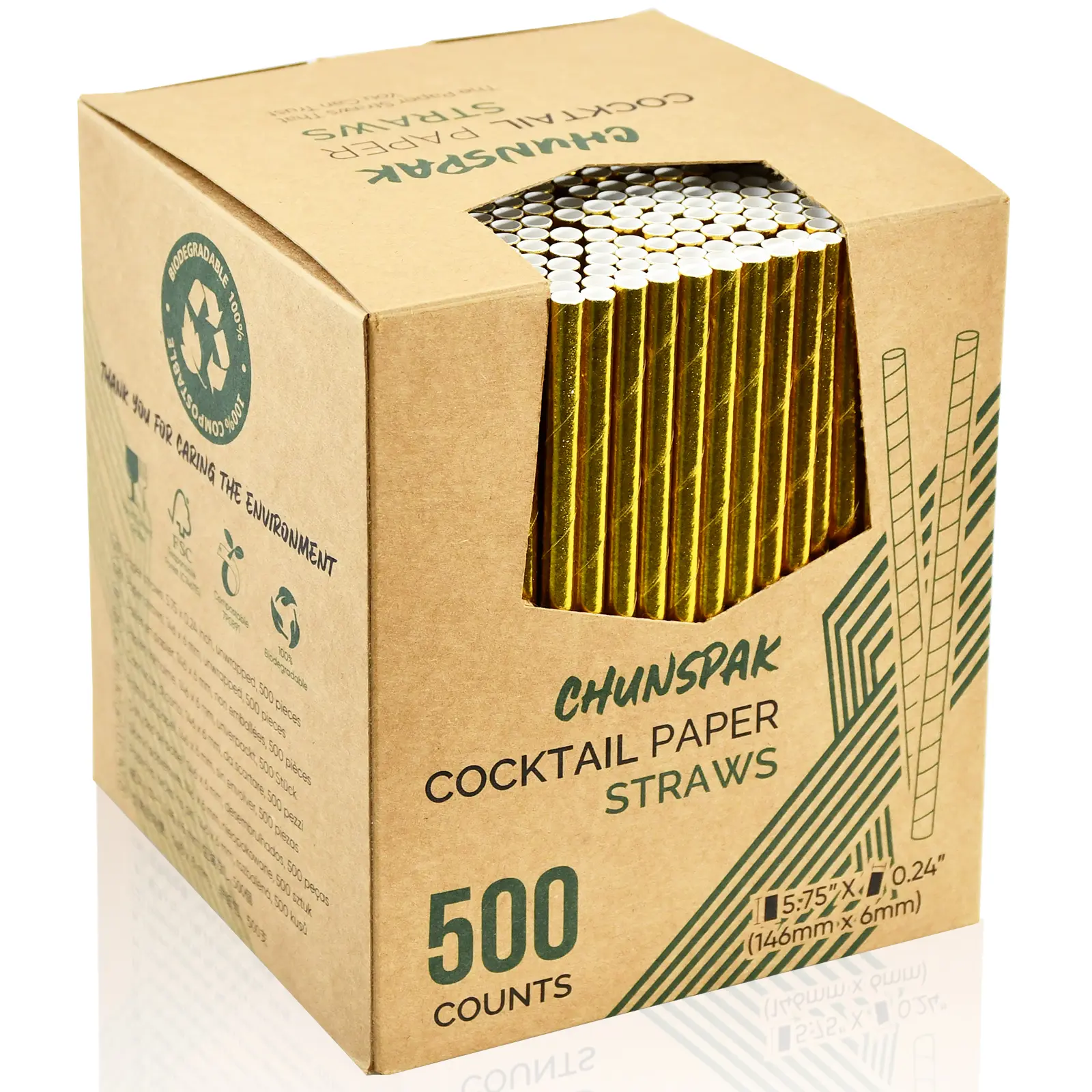 5.75 Inch Disposable Short Gold Paper Straws & Stirrers, Sipping Stir Sticks (500 Counts) - for Cocktail, Short Drinks, Wedding, Party, Bars, Restaurants
