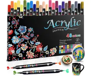 Acrylic Marker Set Dual-Color Brush Tips 24 Pack Non-Fading Waterproof DIY Art Supplies for Crafting and Painting
