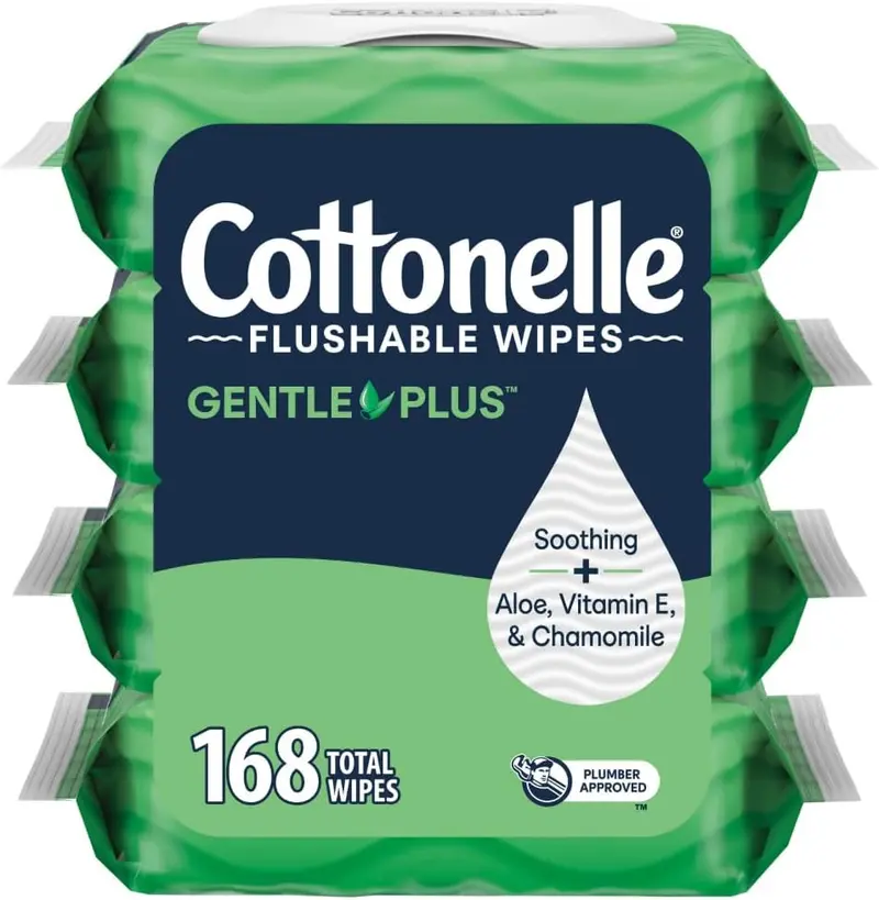 Cottonelle GentlePlus Flushable Wet Wipes, 8 Flip-Top Packs, 42 Wipes Per Pack