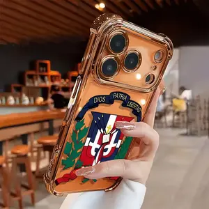 Design of the micro emblem of the Dominican Republic. New electroplated transparent TPU airbag shock-proof mobile phone case suitable for iPhone 17 Pro Max 16 15 14 13 12 11. Simple and fashionable shock-proof soft case for protection. Personalized and cr