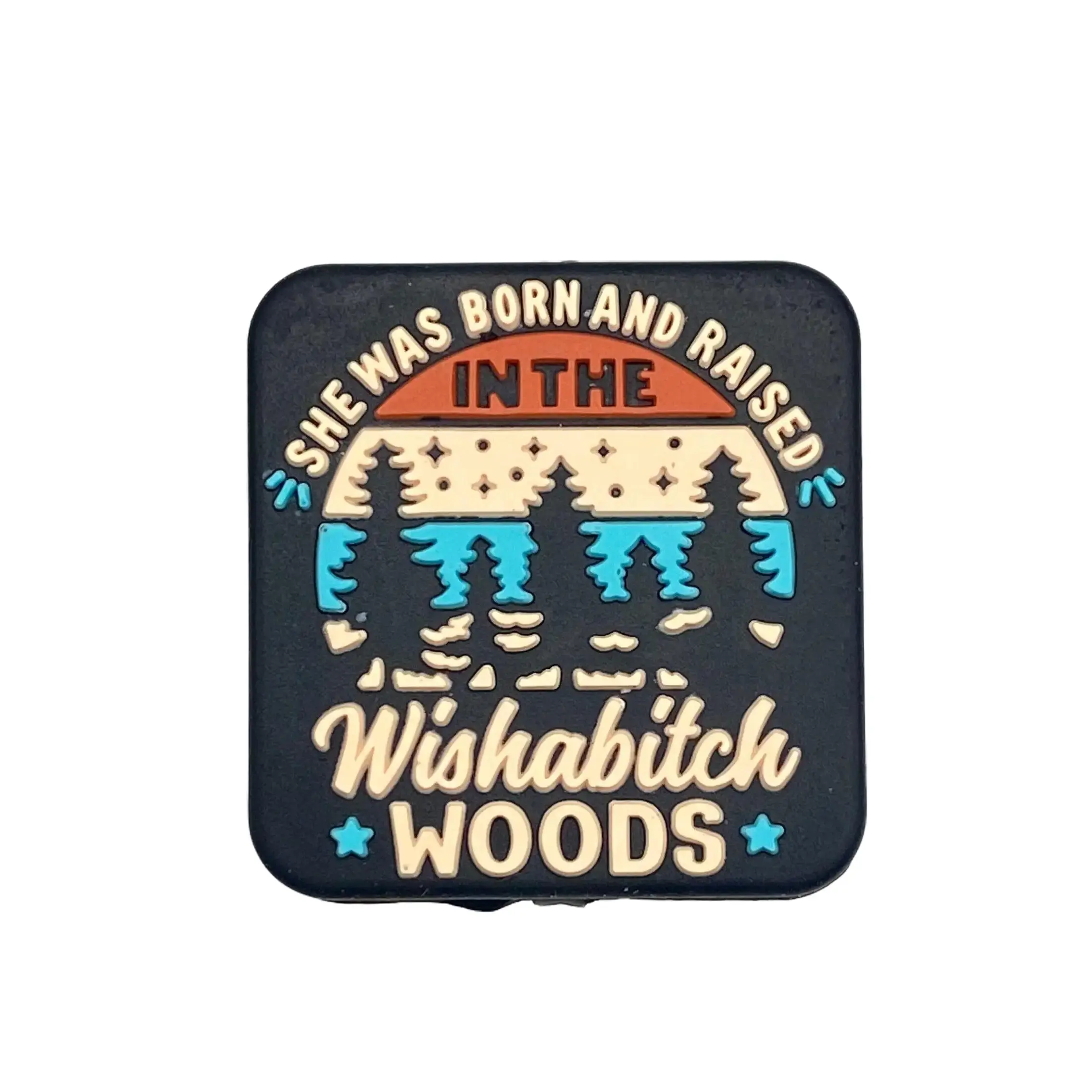 1pc She Was Born & Raised in the Wishabitch WOODS Silicone Focal Beads - Hiking Camping Accessories DIY Art Charms Adjustable Cross Charm