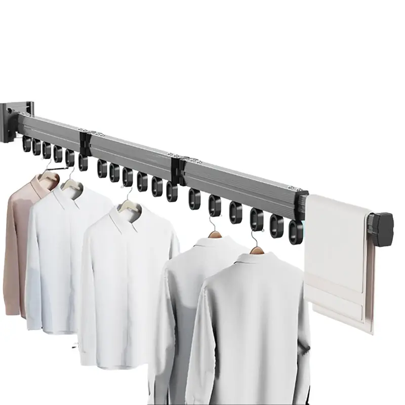 Aluminium Wall-Mounted Foldable Tri-Fold Extendable Adjustable Durable Sturdy Rack - Rust-Resistant Alloy, Hooks, Towel Holder, Wall-Saving Laundry Hanger for RV, Small Home, Balcony, Bathroom with Box & Accessories