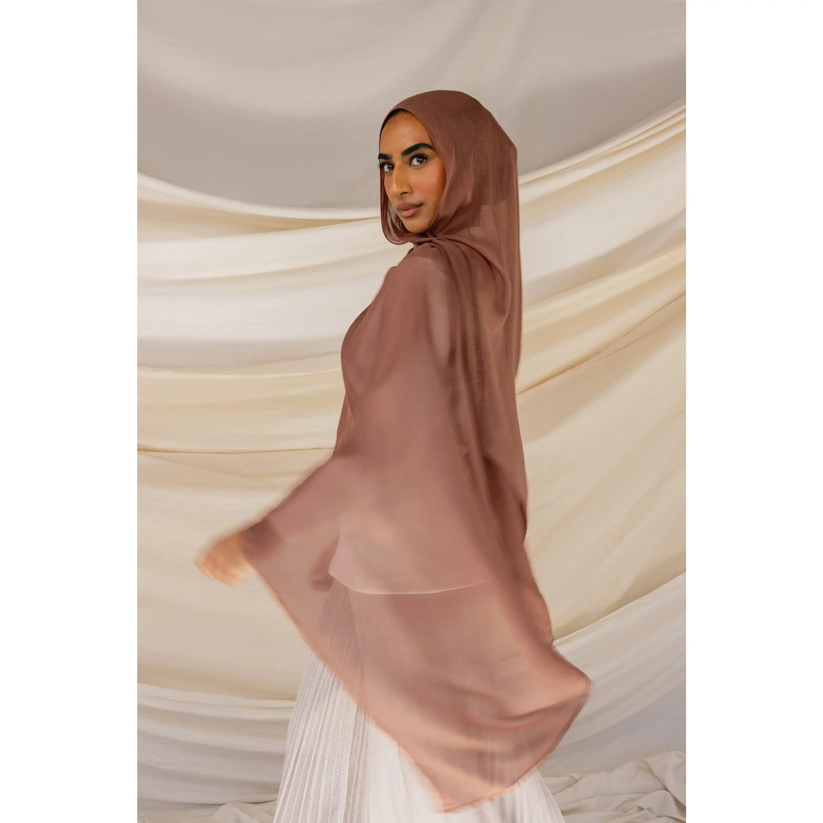 VELA Hijab in Toasted Pecan Brown for Women | Solid Woven Modal Fabric, Elegant Cushy Scarf for Muslim Fashion