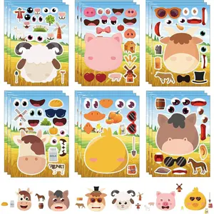24 Sheets Farm Animal Make Face Sticker Sheets for Kids Todders Activities, Make Your Own Stickers for Kids Birthday Party Favor Supplies Craft