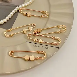 [5pcs Vintage Brooch Pin Set] Golden Quilting Pins, 5pcs Vintage Style Brooch Pin Set, Adjustable Waist Safety Pins for Dresses and Jeans Clothing Decoratio