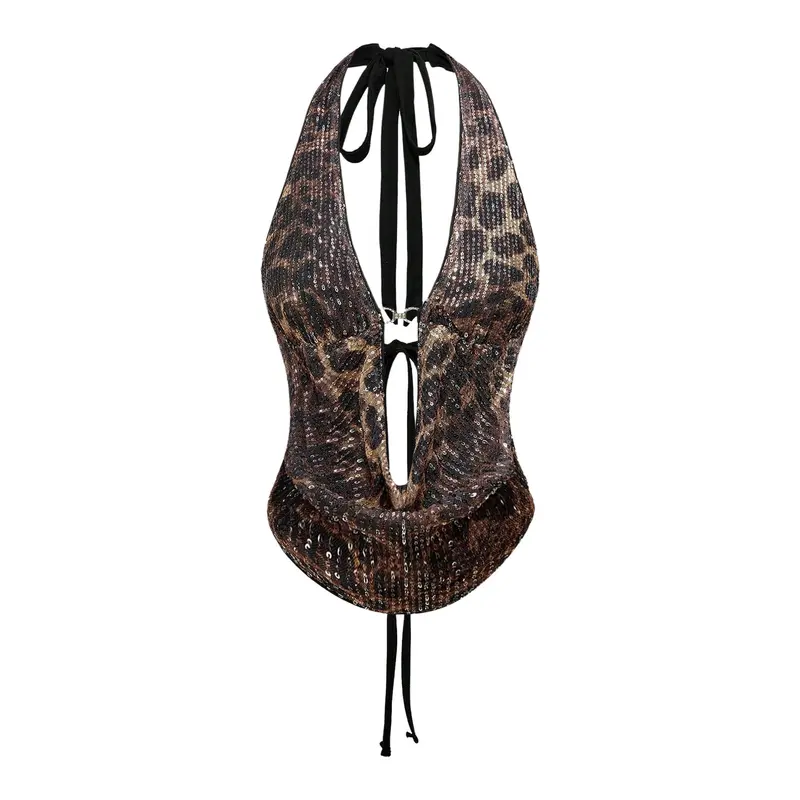Women's Leopard Animal Print Halter Tank Top - Sleeveless, Stretchy, Chic, Feminine Casual Piece for Night Out, Concert