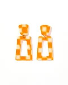 Kennedy Statement Earrings - Orange Checkered