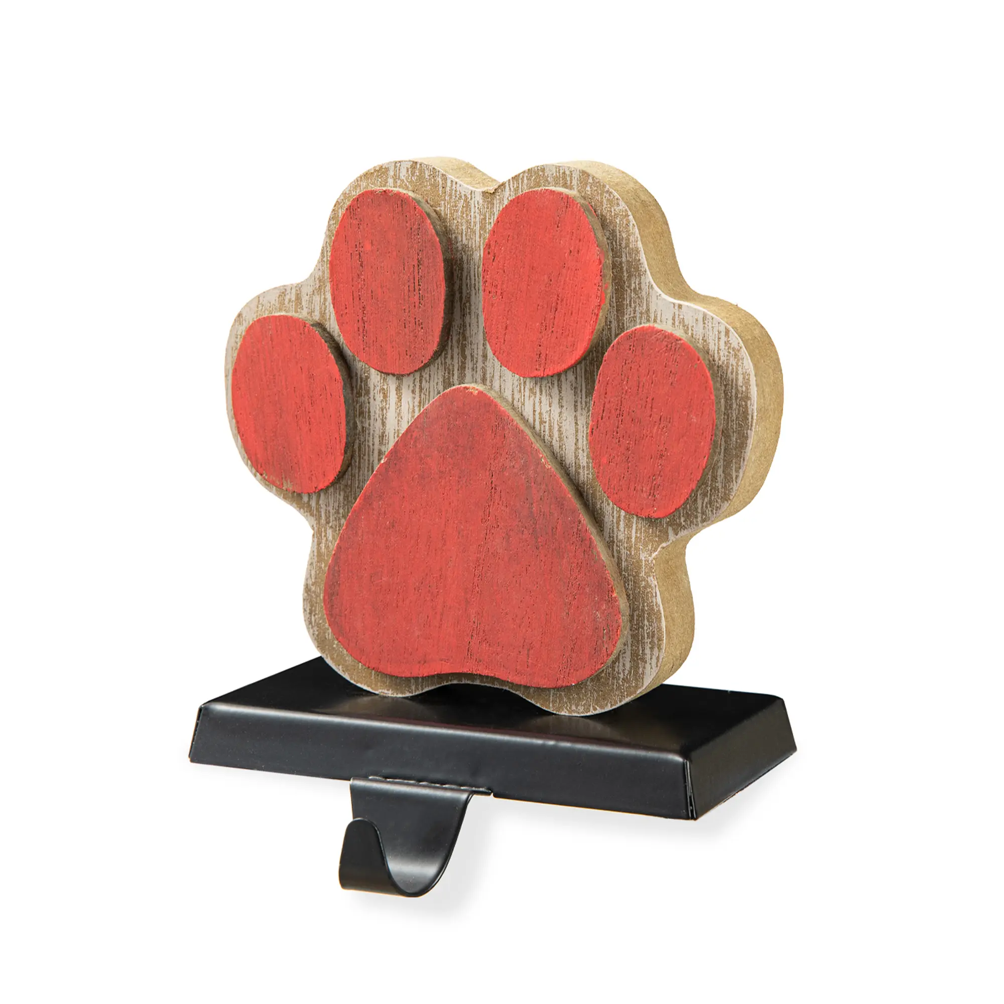 Glitzhome 6.30"H Wooden/Metal Paw Stocking Holder