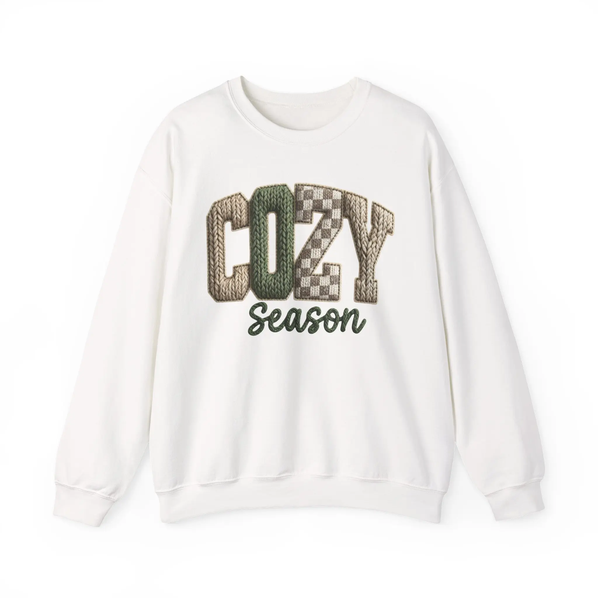 Men's Cozy Ash Handmade Faux Crochet Crewneck Knitwear Sweatshirt - Soft Menswear, Cozy Season DTG Print