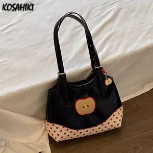 Y2k Aesthetic Patchwork Contrast Color Top-Handle Bags Kawaii Cute Bear Office Lady Clutches Fairy Women Chic Purse and Handbags