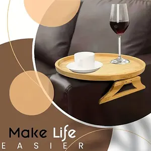 Wooden Sofa Tray Rectangular Bamboo Mobile Fruit Snack Plate Foldable Square Serving Dish, Durable Wood Material, Easy to Clean, Perfect for Home Decor