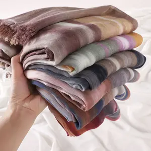 High Quolity Gradient Stripe Rayone Wrinkle Hijab Scarf