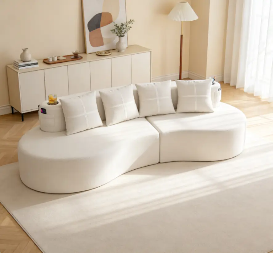 Modern Half-Moon Curved 3-Seater Modular Compressed Bouclé Sectional Sofa - Minimalist Elegant Lounge Couch for Living Room, Apartment Interior Decor