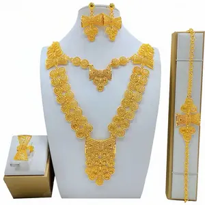Dubia Arabian Jewelry Set - Gold Plated Necklace Earrings and Bracelet with Intricate Design for Women