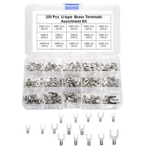250 count Non-Insulated Fork Terminals, Copper Fork Wire Connectors Terminals, AWG 22-16 16-14 14-12 12-10 Crimp End Tin-Plated Wire Lugs   Terminal