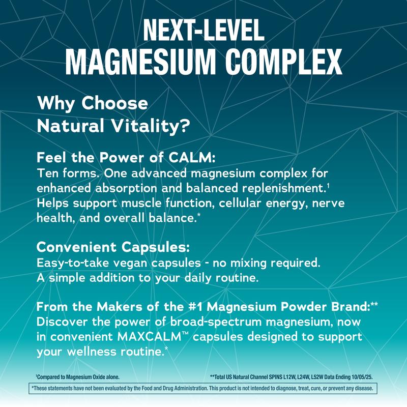 Max Calm 10 Magnesium Complex  - Advanced Elemental Matrix - Enhanced Absorption - High Potency - 10-in-One Magnesium - 90 Vegan Capsules
