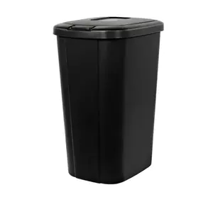 Black Plastic 13.3 Gallon Trash Can with Touch Top, Kitchen Trash Can