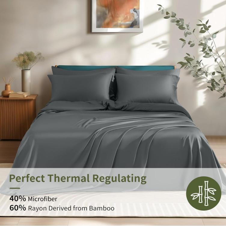 Sonoro Kate Bamboo Blend Bed Sheet Set, 4/6 Piece Set, Cooling, Silky Soft & Breathable Sheets with Deep Pockets, Machine Washable