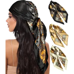 35” Large Square Satin Head Scarf - 3Pcs Satin Hair Scarves Silk Bandana Scarf Headscarf Silk Feeling Scarf for Women
