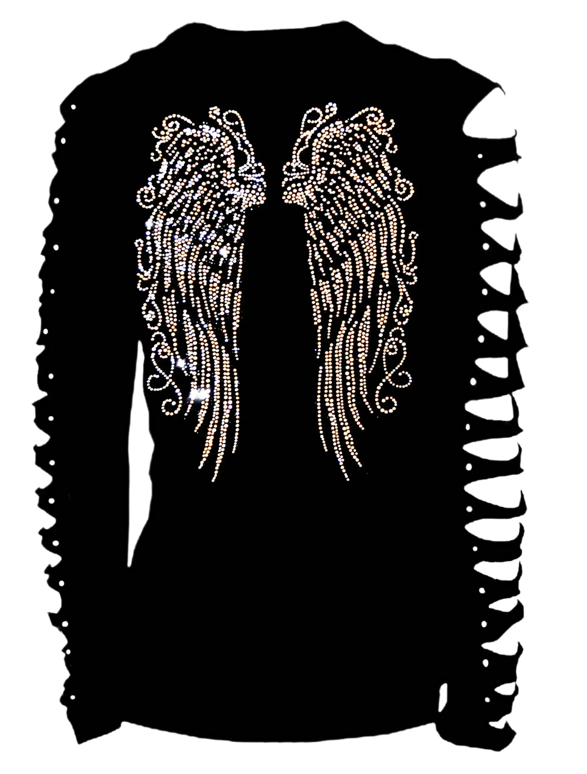 Fashion2ne1 y2k Rhinestone shirt for women Long Angel Wings Bling Rhinestones T-Shirt Top Ripped Cut Out, Cute Sexy Graphic Tops Long Casual Fabric