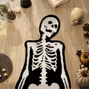 HYPEECE Halloween Bathroom Rugs, Spooky Skull Bath Mat Gothic Decor, Cool Rugs for Bedroom, High-Pile Soft Flocking Gothic Rug, Black & White, 28”×40” (Skeleton) carpet a para sala, Spooky Ghosts Doormat