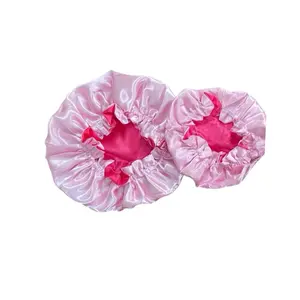 Reversible Silk Satin Bonnet – Mommy & Me (Adult + Kids) | Frizz Control Sleep Cap | Premium double-layer silk satin for long-lasting durability. (DARK PINK+ LIGHT PINK)