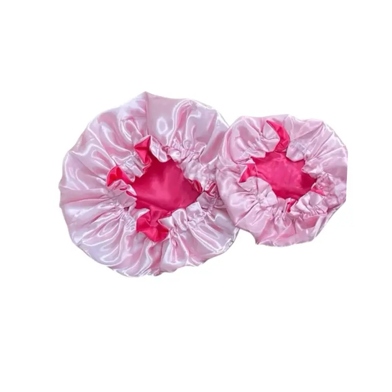 Reversible Silk Satin Bonnet – Mommy & Me (Adult + Kids) | Frizz Control Sleep Cap | Premium double-layer silk satin for long-lasting durability. (DARK PINK+ LIGHT PINK)