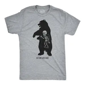 Mens Funny T Shirts Mistakes Were Made Sarcastic Bear Attack Tee For Men Mens Funny T Shirts Cool Vintage Fashion T-Shirt Gift Classic Menswear  Apparel for Men Funny Camping Short Sleeve Novelty Tees for Guys Light Grey