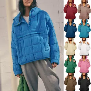 Goranbon Womens Oversized Puffer Jacket Quilted Dolman Hoodies Pullover Long Sleeve Lightweight Warm Tops Coat