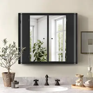 Soges Wall Mounted Medicine Cabinet with Mirror, Spave Saving Hanging Vanity Storage Cabinet with  Double Mirror Doors and Shelf for Bathroom Toilet Laundry Organizer, 27.6" x 23.6"